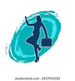 Silhouette of business woman carrying briefcase in expressive pose