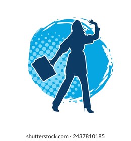 Silhouette of business woman carrying briefcase in expressive pose