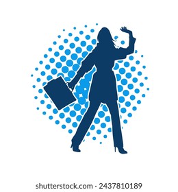 Silhouette of business woman carrying briefcase in expressive pose