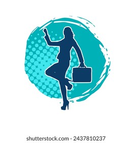 Silhouette of business woman carrying briefcase in expressive pose