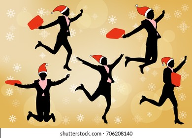 silhouette of business woman with merry christmas