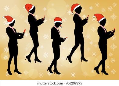 silhouette of business woman with merry christmas