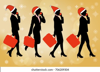 silhouette of business woman with merry christmas