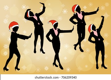 silhouette of business woman with merry christmas