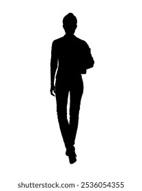 Silhouette Business woman walk with a folder of documents in his hands