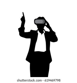 Silhouette Business Woman Wear Virtual Reality Digital Glasses Vector Illustration