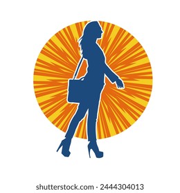 Silhouette of a business woman wearing office work women suit in pose carrying briefcase