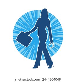 Silhouette of a business woman wearing office work women suit in pose carrying briefcase