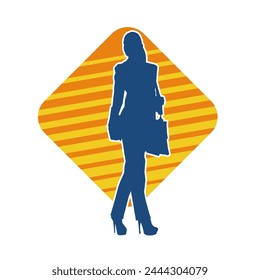 Silhouette of a business woman wearing office work women suit in pose carrying briefcase