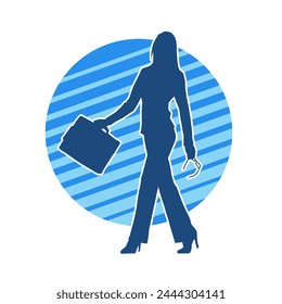 Silhouette of a business woman wearing office work women suit in pose carrying briefcase