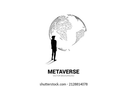 Silhouette Businessman With 3D World Map. Concept Of Digital Virtual Reality Technology And AR .