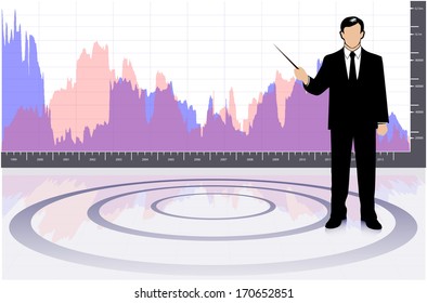 silhouette of a businessman in the background graphics economic development