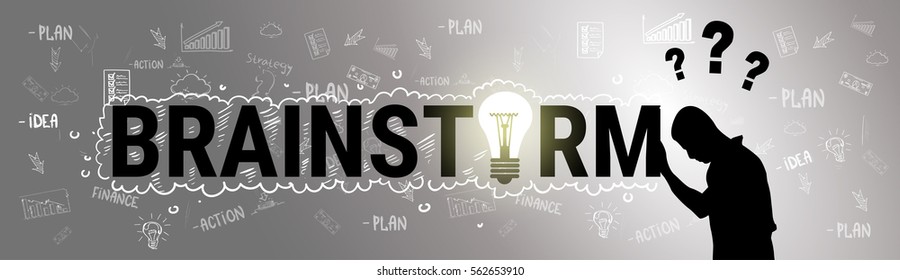 Silhouette Businessman Business Brainstorm New Idea Development Vector Illustration