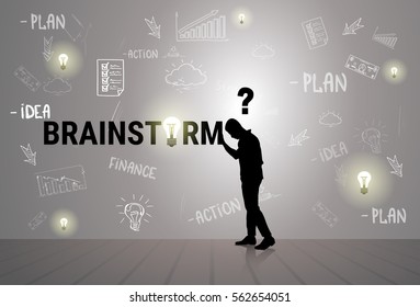 Silhouette Businessman Business Brainstorm New Idea Development Vector Illustration