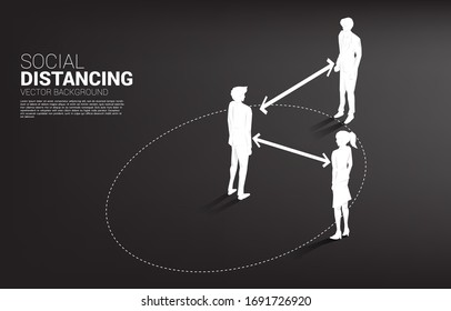 Silhouette of businessman and businesswoman standing with distance for avoid virus. Concept of social distancing and isolation.