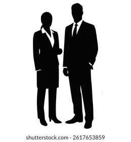 Silhouette of Businessman and Businesswoman Standing Together Representing Corporate Teamwork and Professionalism