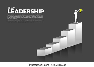 silhouette of businessman with champion trophy on top of growth graph. Concept of growth business, Success in Career path.