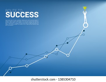 silhouette of businessman with champion trophy on top of growth graph. Concept of growth business, Success in Career path.