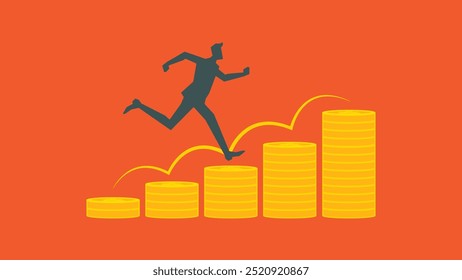 Silhouette of a Businessman chasing money