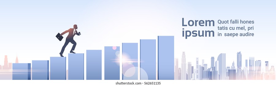Silhouette Businessman Climb Financial Bar Graph Business Man Growth Chart Vector Illustration
