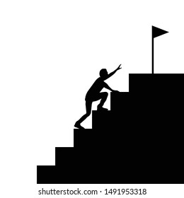 Silhouette businessman climb up steps to the goal. Business concept vector graphic design.