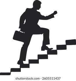 Silhouette of a businessman climbing stairs to success.