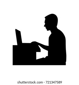 Silhouette businessman and  computer on white background