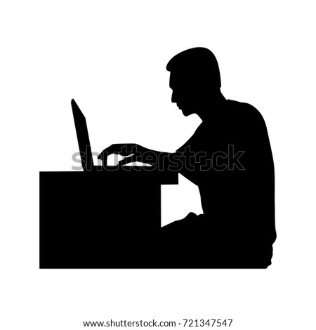 Silhouette businessman and  computer on white background