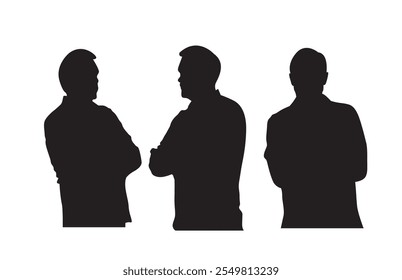 Silhouette of Businessman with Crossed Arms Different Poses. Business and people, work as ceo and manager vector art