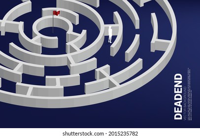 Silhouette of businessman at dead end of maze. Business concept for problem and wrong decision.