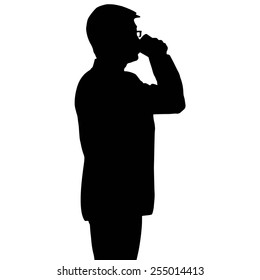 Silhouette businessman drinking a cup of coffee