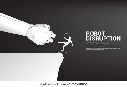 silhouette of businessman falling down from the cliff by robot hand. Concept for crisis from business disruption