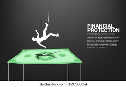 Silhouette of businessman falling down on dollar banknote.Concept for Insurance and financial protection  