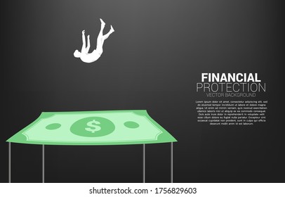 Silhouette of businessman falling down on dollar banknote.Concept for Insurance and financial protection  