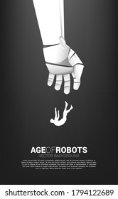 Silhouette Of Businessman Falling Down From Robot Hand. Concept For Crisis From Business Disruption