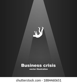 Silhouette of a businessman falling into the abyss. Falling businessman. Career growth. Rapid fall as a symbol of crisis and bankruptcy. Vector illustration flat design. Isolated on white background.