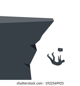 Silhouette of a businessman falling into the abyss. Falling businessman. Career growth. Rapid fall as a symbol of crisis and bankruptcy. Vector illustration flat design. Isolated on white background.