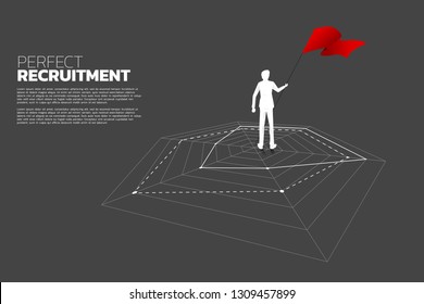 Silhouette of businessman with flag standing on spider chart. Concept of perfect recruitment. Human Resource. put the right man on the right job.
