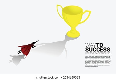 Silhouette of businessman fly to trophy. Concept of boost and move forward in business.