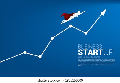 Silhouette of businessman flying to the growth line graph. Business Concept for start up and fast growth company.