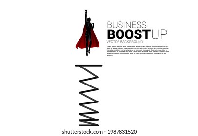 Silhouette of businessman flying from springboard. Concept of boost and growth in business.