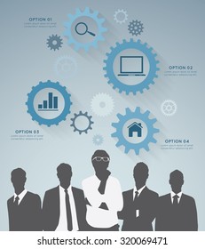 Silhouette businessman with gear concept on the grey background. 