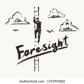 Silhouette of a businessman goes up the ladder. Ambitions, growth, opportunity. Concept vector illustration, sketch