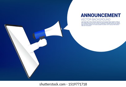 Silhouette businessman hold  megaphone with talk bubble from mobile phone. Concept  for Digital and mobile announcement and communication.