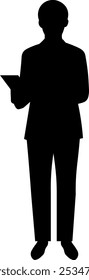 Silhouette of a businessman holding a document or tablet