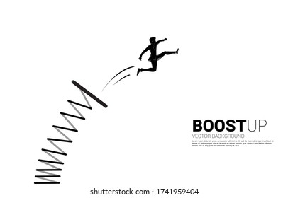Silhouette of businessman jump higher with springboard. Concept of boost and growth in business.