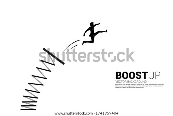 Silhouette of businessman jump higher\
with springboard. Concept of boost and growth in\
business.