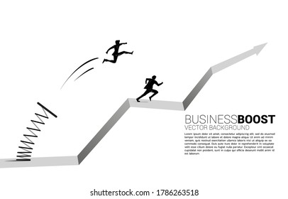 Silhouette of businessman jump over head the other on graph with spring. Concept of boost and growth in business.