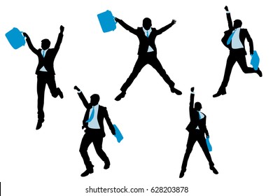 silhouette of businessman jump and run on the white background