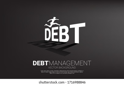 Silhouette businessman jumping across debt. Background concept for debt management and challenge in business